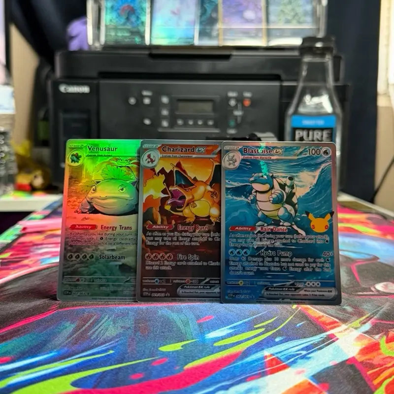 Custom Collectible Kanto Starter Evolution Fan Art Card Set - Venusaur, Charizard, Blastoise