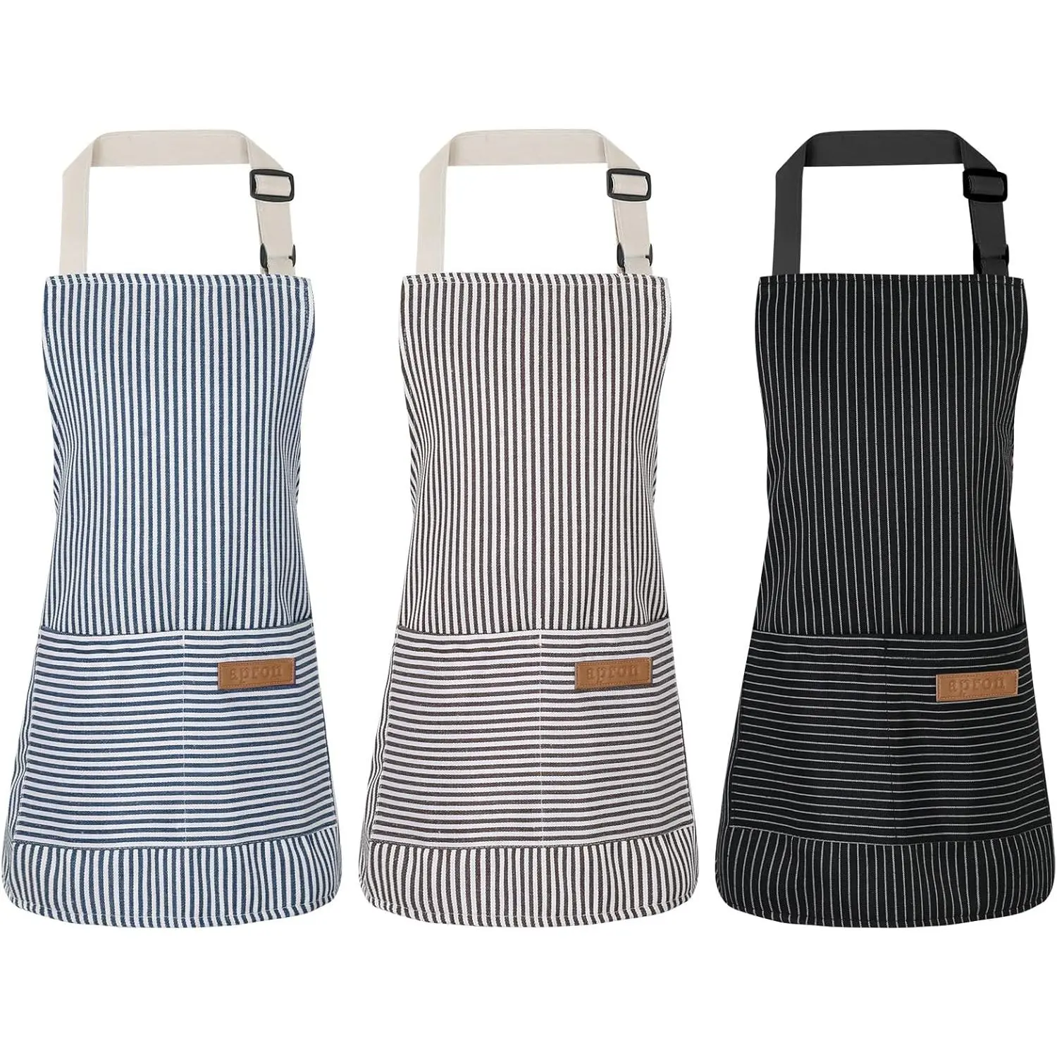 3 Pack Stripes Kids Apron, Adjustable Kids Cooking Aprons with 2 Pockets Cute Apron Chef Apron Kitchen Baking Aprons Artist Apron for Boys and Girls for Cooking, Cleaning, Painting, Serving