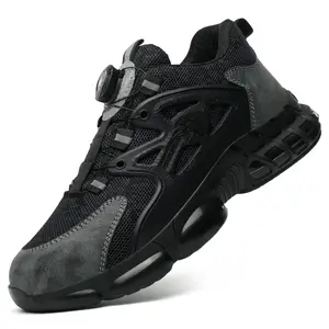【Clearance Sale】Durable men's work and sports shoes, breathable mesh material, anti-slip safety shoes with steel toe protection, casual style. EVA sole, impact and puncture resistant. FathersDaygift, black.