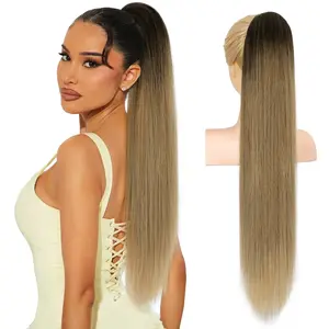 Iridescent 30 Inch Long Straight Claw Ponytail Extension Claw Clip in Ponytails Hair Natural Soft Synthetic Pony Tail Hairpieces for Daily Use