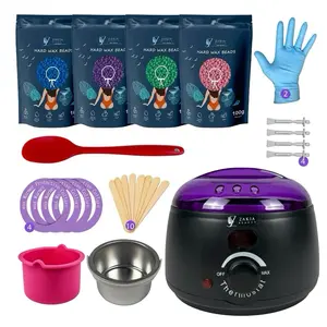 Zakia Beauty complete Waxing set for Brazilian Wax - Digital Display- Contains 4 packs of wax Beans Comfort full body hair sensitive skin hard new Luxury care cosmetic tress wellness Applicator Silicone Salon