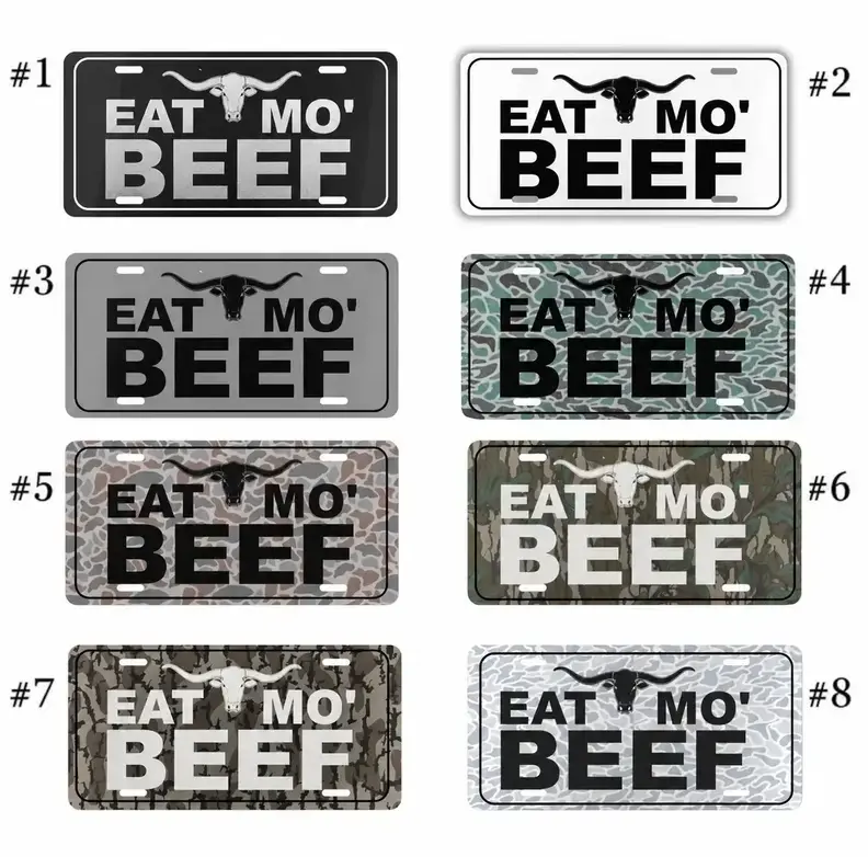 [Vintage Cattle Ranch, Camo Outdoor Aesthetic & Truck Accessories Vibe] Eat More Beef Camouflage Front License Plate, 12x6 Metal Vanity Tag - Gift for Him