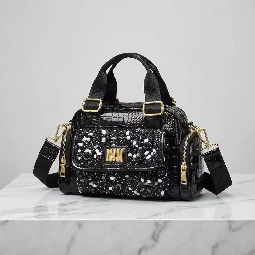 New Arrivals: Women's Retro Croco Print Diamond-Embedded Painted Leather Tote Satchel Handbag - Crossbody Bag with Adjustable Strap, Multi-Pockets, High-Quality High-Capacity for Casual & Formal Wear, Crossbody Bags For Women, Handbags For Women