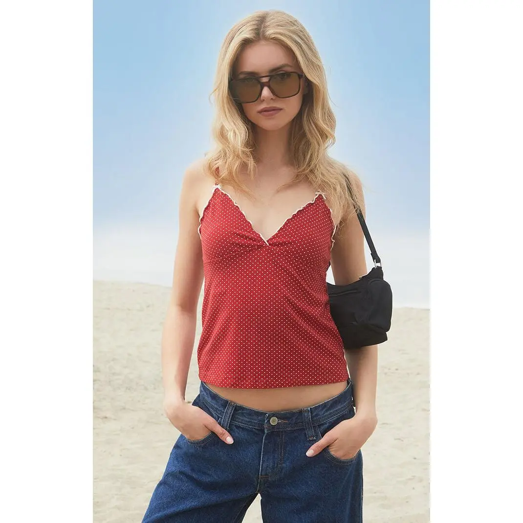 John Galt Women's Red Polka Dot Tiffany Tank Top