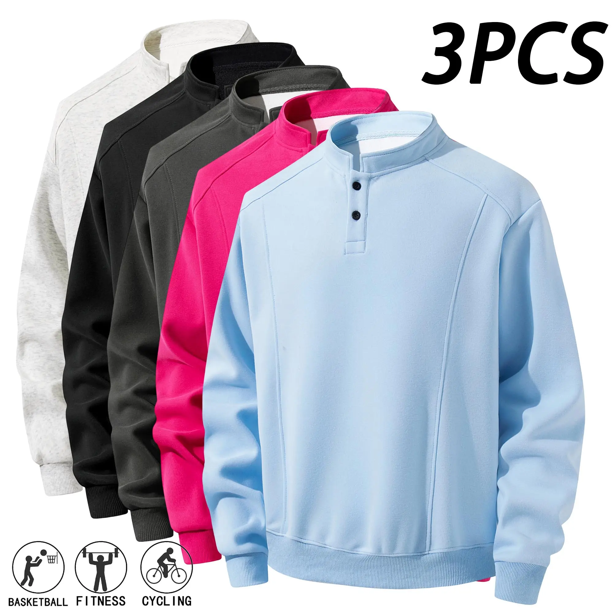 Men's 2-Piece Outfit: Loose Casual Pullover Sports Sweatshirt & Slim-Fit Solid-Color Long-Sleeve T-Shirt, Comfortable Menswear for Everyday Wear & Commuting, Unisex Vintage Gym Gift (Black), Two Pieces