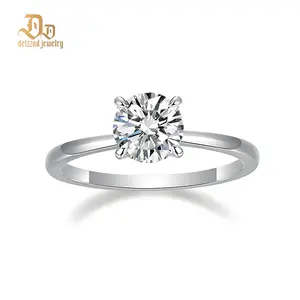 Delzzad 18K Gold-Plated Solitaire Four-Prong Ring Lab-Created Moissanite Engagement Ring Band for Her Best Gift Christmas Gift