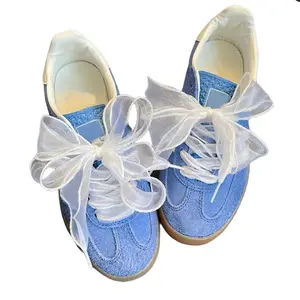 Women's White Ruffled Bow Hollow Out Shoelaces - 120cm Decorative Laces for Sneakers Trainers Flats Canvas & Wedding Shoes Multi-Function Stylish Ribbon Laces