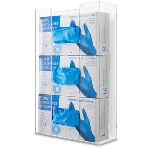 Stock Your Home Triple Acrylic Gloves Dispenser, Tissue Box Shelf, Glove Holder Wall Mount, for Kitchen, Cleaning Closet, Lab, Exam, Office