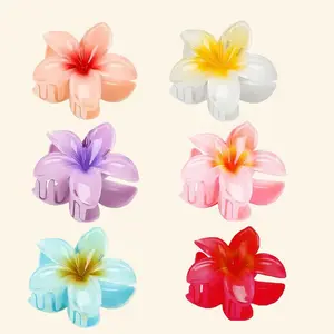 6pcs Vacation Flower Claw Clips for Women – Colorful Plumeria Hair Claw Set, Aesthetic Floral Hair Accessories