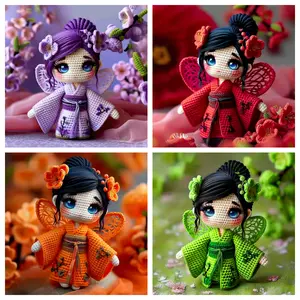 New Crochet Material Kit, Trendy Four-Color Kimono Girl (///), Cute Doll Yarn Set, DIY Handmade Beginner Friendly Knitting Toy