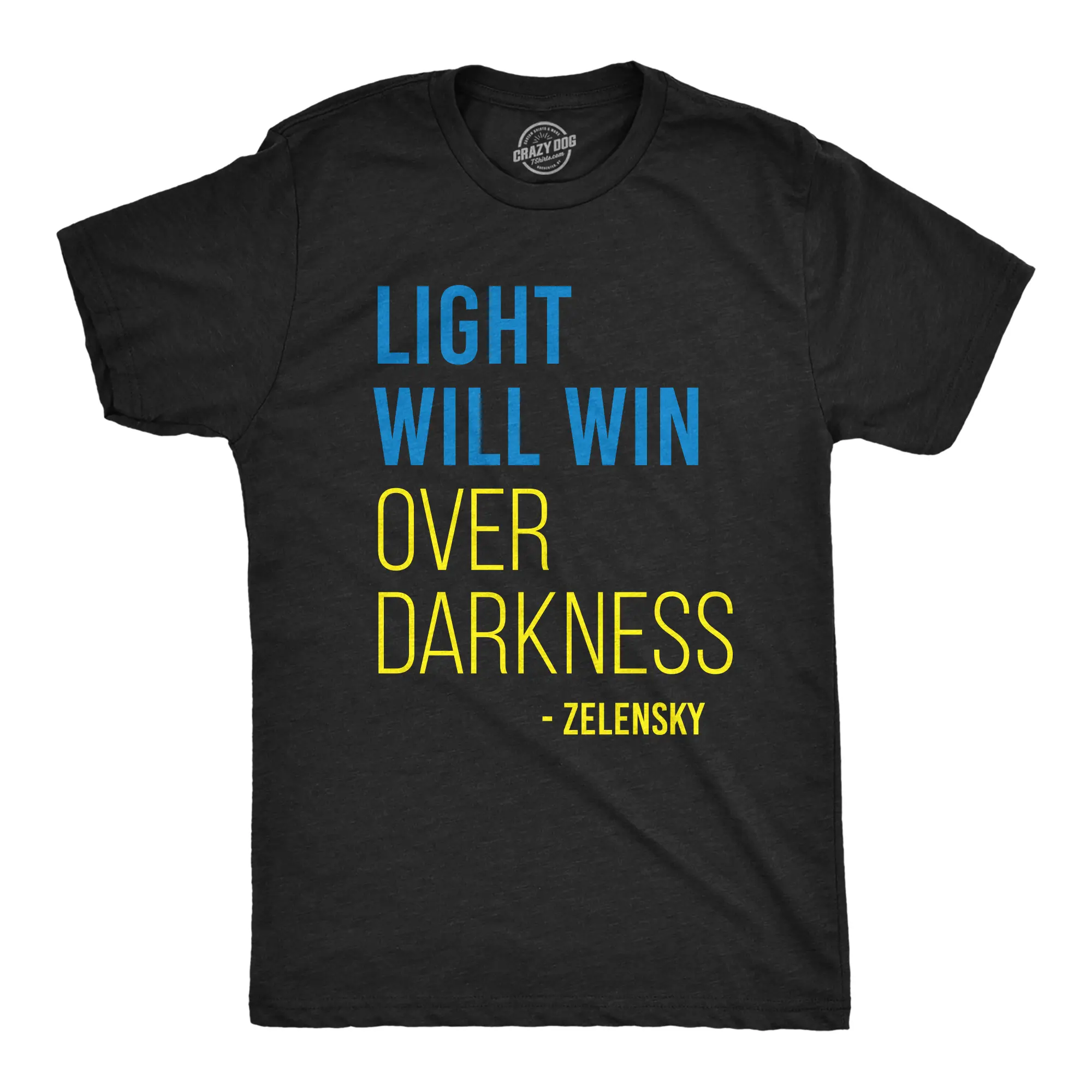 Mens Light Will Win Over Darkness T Shirt Cool Zelensky Ukraine Motivational Quote Graphic Tee for Guys Mens Funny T Shirts Cool Vintage Fashion T-Shirt Gift Classic Menswear Funny Political Short Sleeve Black