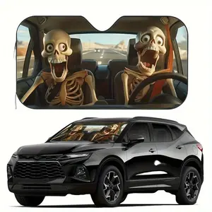 Car Front Windshield Sunshade, Cartoon Skull Alien Design, Universal Summer Car Interior Sun Protection Board, Heat Insulation Panel, Car Sunshades For Windshield