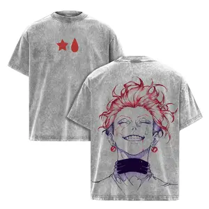 Hisoka Hunter x Hunter Anime Tee, Vintage Grey Oversized Graphic Shirt For Men & Women. Twisted Magician Luxury Dark Streetwear T-Shirt Y2K Japanese Manga Phantom Troupe Cosplay Apparel Gamer Gift Everyday Heavyweight Cotton Top Epic Villain Vibe.