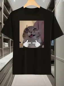 Vintage Quirky Cat T-Shirts, Meowing T-Shirts, Cursed Cat T-Shirts, Indecisive T-Shirts, Silly Cat T-Shirts, Men'S T-Shirts, Round Neck Short Sleeves, Stylish Casual, Comfortable And Breathable, Men'S Apparel T-Shirts