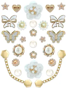 26 Pcs French Elegant Resin Holes Shoe Accessories, Sparkling Rhinestone Flower DIY Shoe Buckles, Hole Shoes Decorations