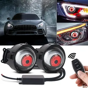 Yobis "Devil Eye" Car Headlight, Upgraded Dynamic Devil Eye Lens 1.5W, Multi Pattern Decorative Car Headlight, Cool Car Accessories, Modified LED Remote Control 3D, Adjustable LED Headlight, Integrated LED Backlight and Turn Signal Function
