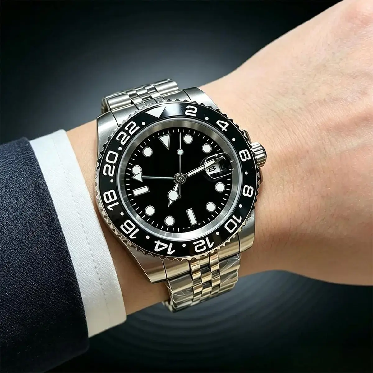 xiaoyutime　Mens GMT Luxury Automatic Watch Black Ceramic Bezel Jubilee Stainless Steel Bracelet Luminous Dive Wristwatch Business Daily Wear watch for men gift