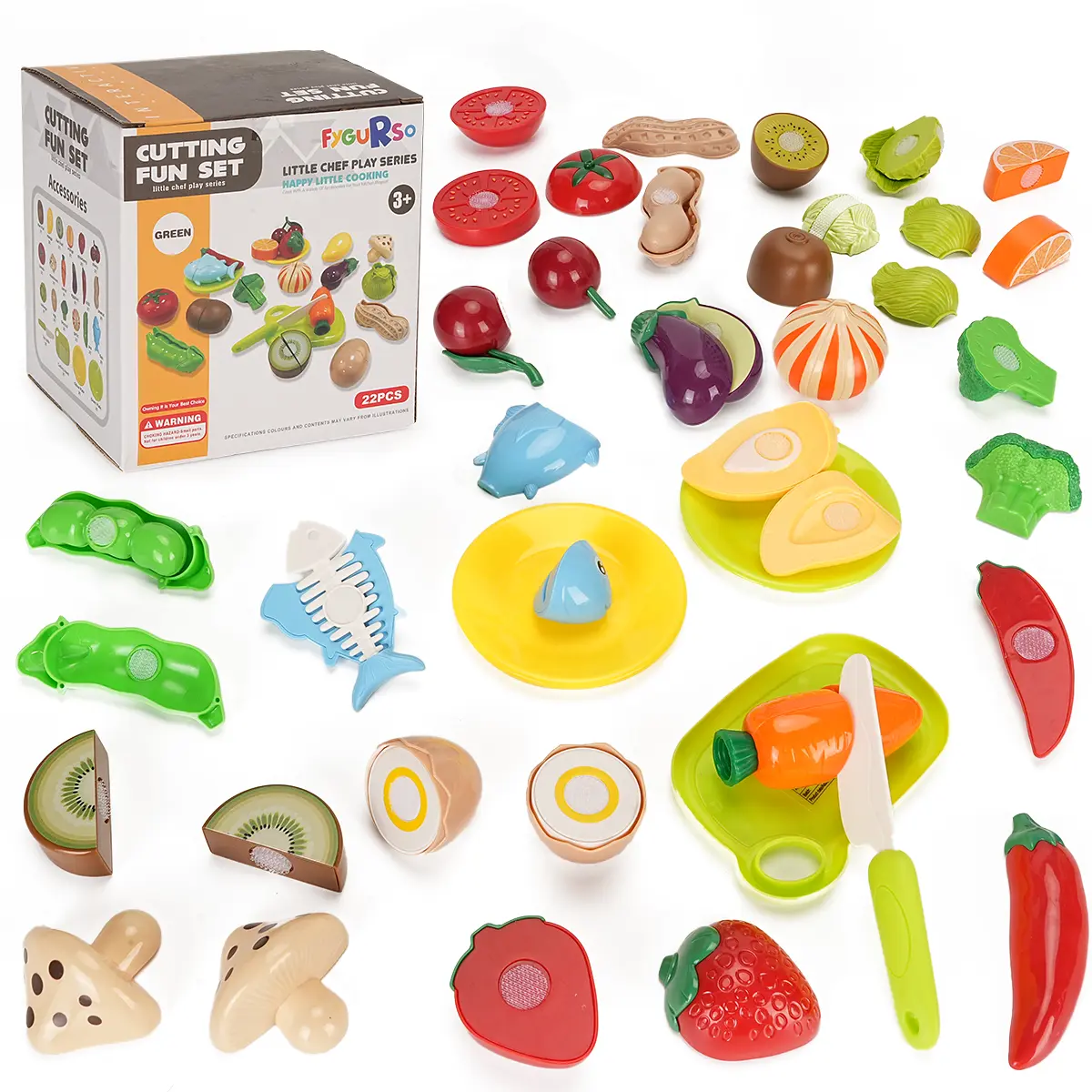 Realistic Fruit & Vegetable Cutting Play Food Toy Set - BPA-Free Pretend Play Miniature Set with Cutting Board, Toddler Cooking Accessories, Safe Holiday Kids Toddler Toys, Little Gifts for Girls Boys