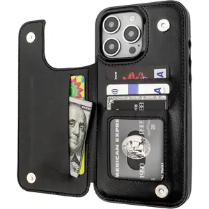 Smartphone Protection PU Leather Card Slot Case for iPhone 16 Pro Max with Durable Shockproof Cover, Double Magnetic Clasp, Black Color ip16 phone case Protector Screen Protector Cellphone Protective