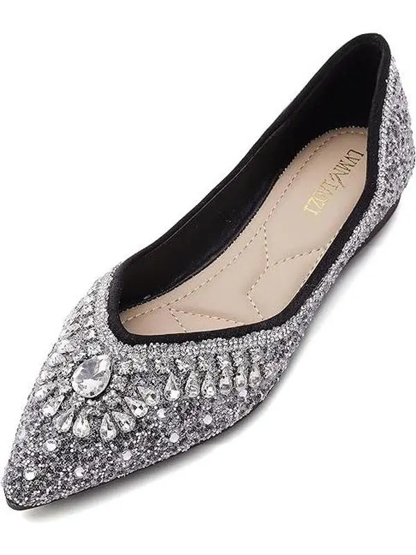 Women’s Flat Rhinestone Sandal - Sparkly Sequin Pointed Toe Wedding Dress Flats for Women