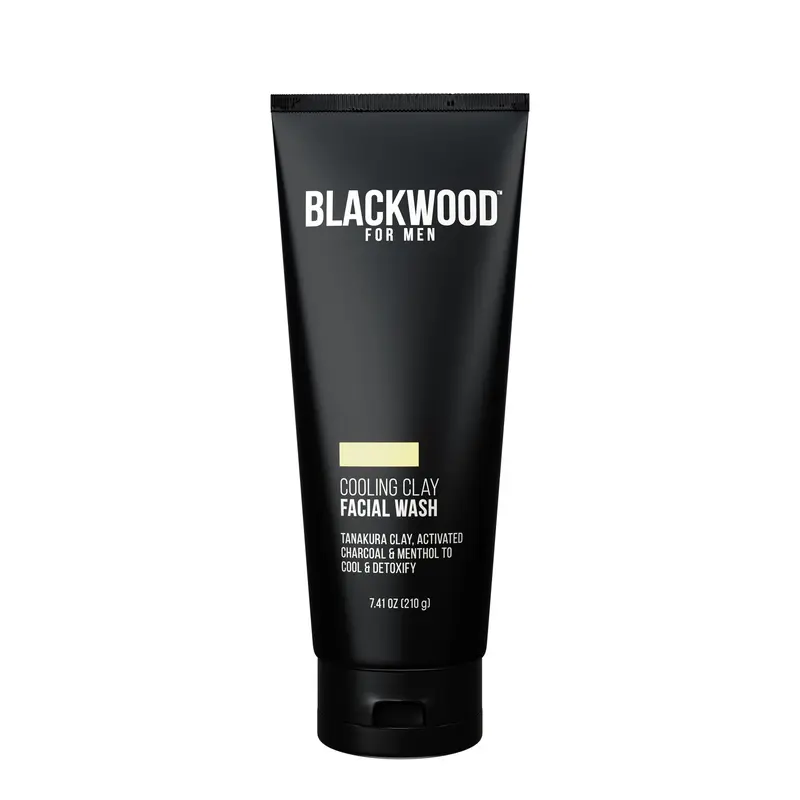 Blackwood For Men Cooling Clay Facial Wash w/Charcoal, Menthol & Tanakura Clay | Daily Cleanser & Soothing Exfoliant Mask for Acne Care & Skin Repair