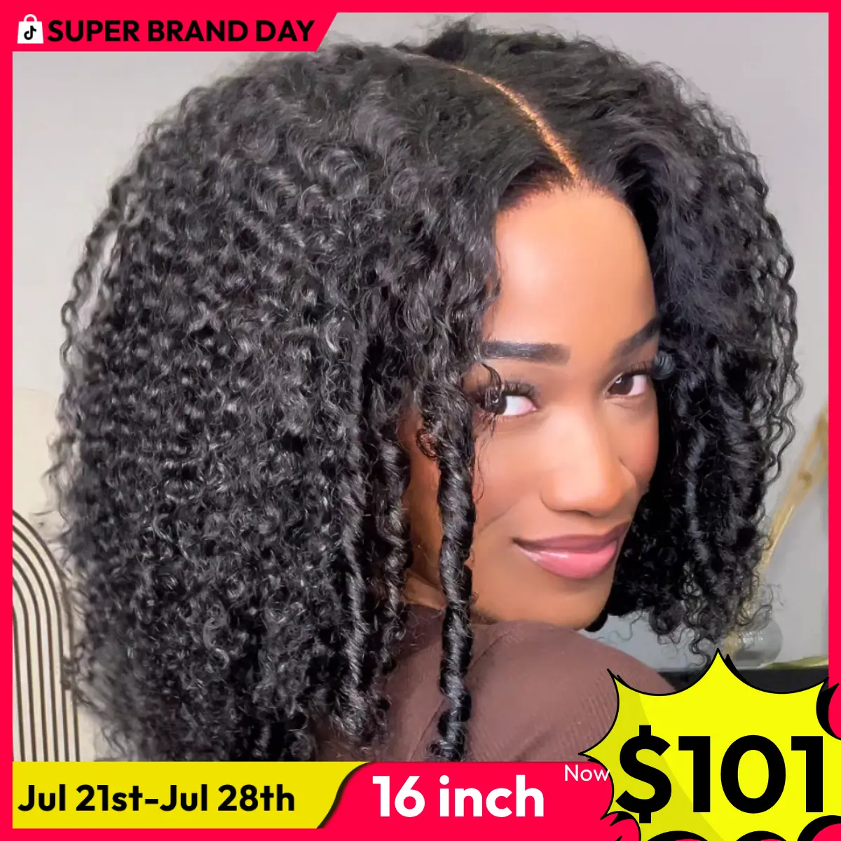 UNice 250% Density Afro Kinky Curly Wig with Layer Coil Ends Pre Bleached Glueless 7x5 HD Lace Closure Human Hair Wigs with Drawstring Pre Plucked Natural Hairline Beginners Friendly summer wig Super Brand Day
