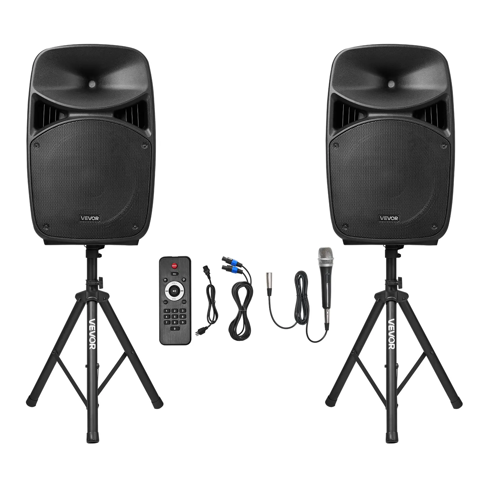 【Summerfinds】VEVOR Portable PA Audio System Tool Kit, 2000W PMPO AC 120V/60Hz Plug-Powered Set with 3-Channel Mixer, Dual Portable Speakers, Wireless Bluetooth, Microphone, Compact Shockproof Stands, USB Type A/SD Inputs, Remote Control, 1% THD, for DJs,,