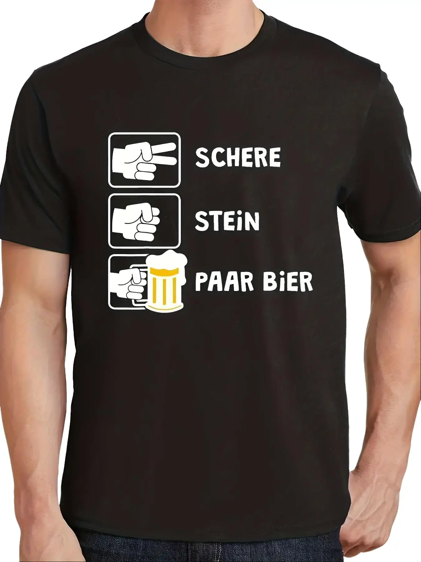 German Rock Paper Beer Funny Hand Gesture Graphic T-Shirt Schere Stein Paar Bier Humorous Drink Lover Unisex Casual Crew Neck Short Sleeve Tee Men Women