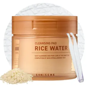 SOMISOME Rice Water Cleansing Pads 50 Pads – Korean Toner Pads & Makeup Remover Wipes with Rice Water & Centella Asiatica, Gentle Exfoliation for Blackhead Removal & Pore Care, Hydrating 12-Layer Cotton Pads