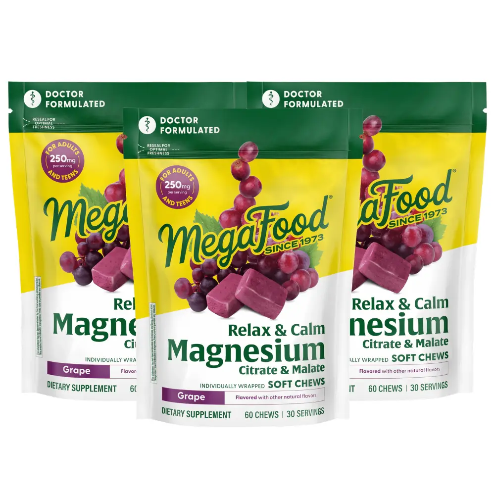 MegaFood Relax & Calm* Magnesium Soft Chews | Grape Flavor | Promotes Relaxation & Muscle Calm* | Dr. Formulated | 60 Chews