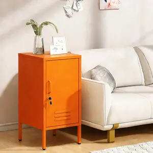Orange 27.55"H x 13.78"W x 14.96"D Metal Locker End Table, Modern Minimalist Side Table with 2 Adjustable Shelves – Anti-Tilt Design, Multi Storage Cabinet for Living Room or Bedroom, Easy Assembly