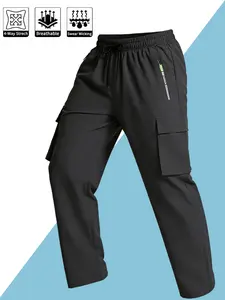 Men's Summer Cargo Pants, Ice Silk Quick Dry Lightweight Casual Pants, Elastic Waist Breathable Work Pants with Multiple Pockets