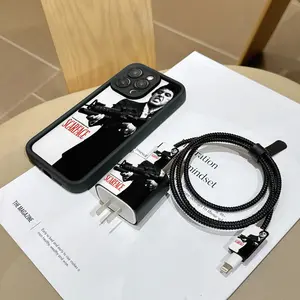 6 Piece Set Simple Men's Gun Phone Case Pattern, Charger Head Cover, Cable Protector, Storage Rope, Data Line Protection for iPhone