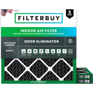 Filterbuy 12x12x1 Air Filter (3-Pack), Pleated MERV 8 Odor Eliminator HVAC AC Furnace Air Filters (Actual Size: 11.75 x 11.75 x 0.75 Inches)