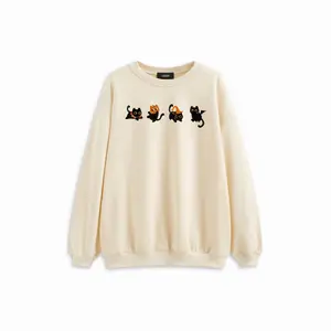 Cider Cotton Round Neckline Pumpkin Halloween Cat Oversized Sweatshirt