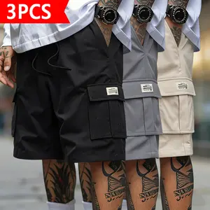 Men’s 3-pack cargo shorts in a trendy street style loose, casual knee-length design with multiple pockets and quick-dry fabric. Suitable for sports and beachwear, an essential summer fashion piece. Crewneck Top