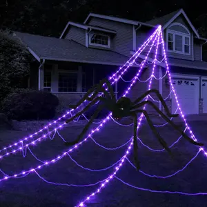 Halloween Spider Web Lights 250 LED Giant 16.4ft Decorations, Waterproof Timer Outdoor Indoor Yard Haunted House, Waterproof Led String, Patio Yard Decoration