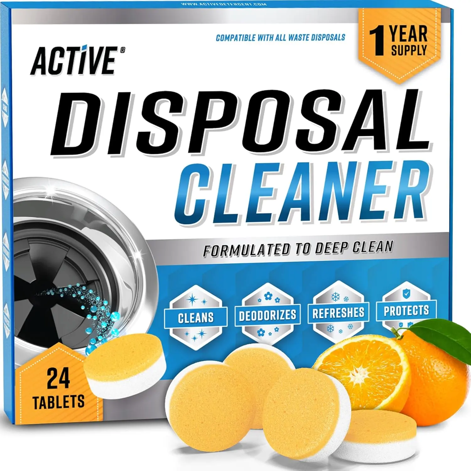 Garbage Disposal Cleaner Pods – 24PCS Foaming Tablets for Kitchen Sink, Drain Deodorizer & Deep Cleaning Freshener with Citrus Scent