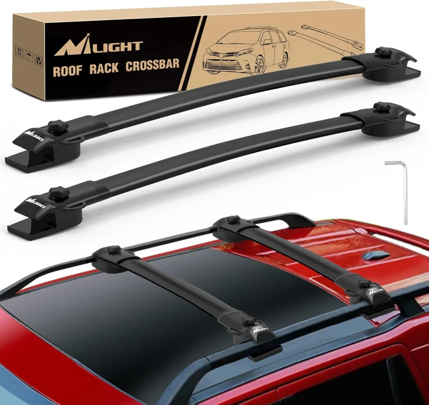 Nilight Adjustable 0.8" Thickness Aluminum Roof Rack Cross Bars, Easy Install, 100 lbs Capacity, Fit for Toyota Sienna 2011-2020 with Side Rails, Black Car Accessories for Cargo Carrier, Kayak, Snowboard, Luggage