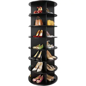 Freestanding 7 Tier Rotating Shoe Rack Tower Tall & Easy Assembly, Spinning Shoe Display Lazy Susan Space-Saving, Revolving 360 Shoe Rack Storage Round Carousel, Vertical Handbag Rotate Shoes Closet Organization (7-Tier Black)