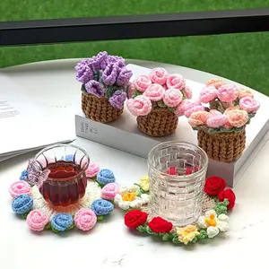 Handmade Crochet Bouquet Coasters,Flower coaster,Rose,Lily Of The Valley Coasters,Flower Pot Coasters,Floral Gifts For Her,Mother's Day Gift rose crochet coaster