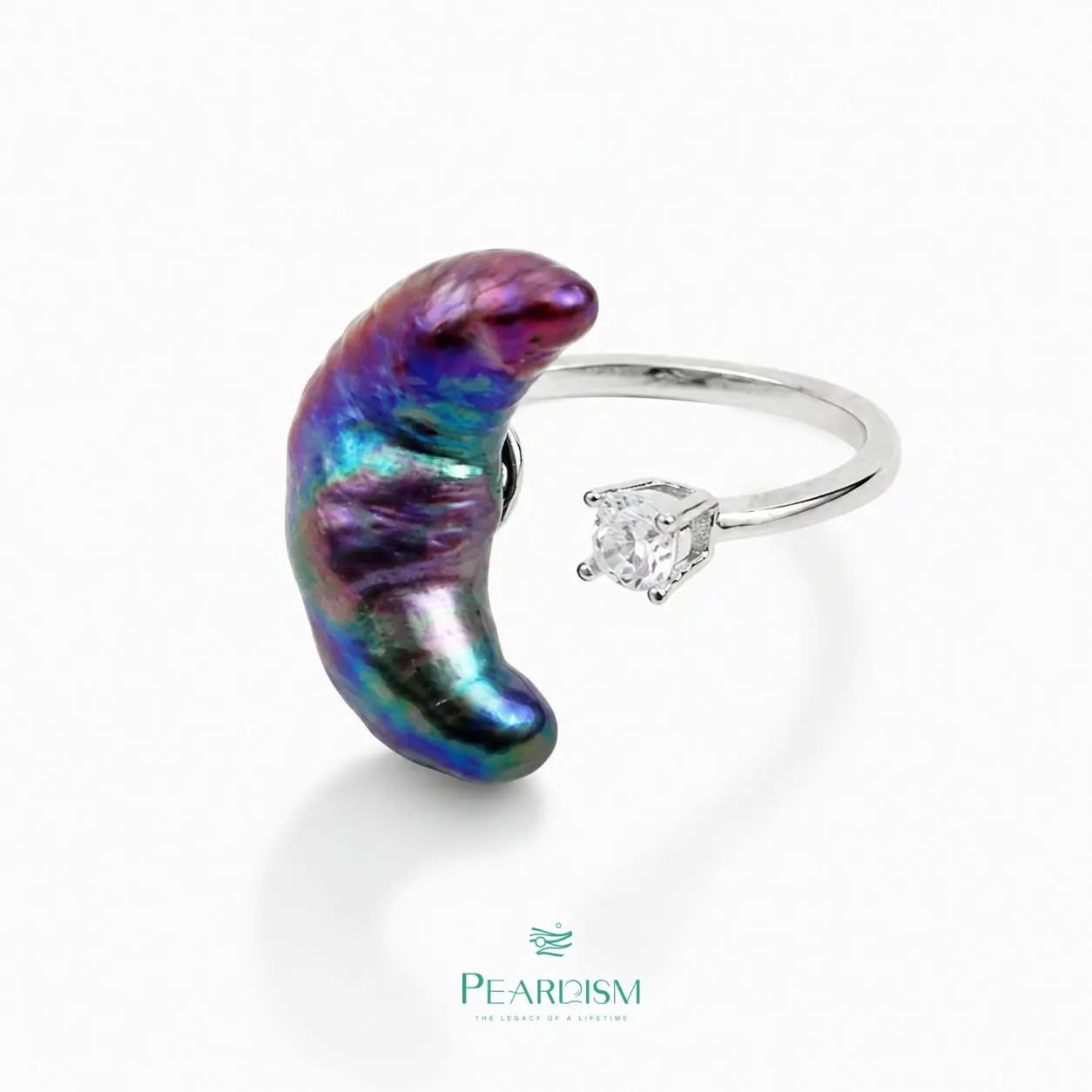 【Adee】PEARLISM Dainty Everyday Moon Baroque Pearl Ring | Silver CZ Hypoallergenic-AFBR002