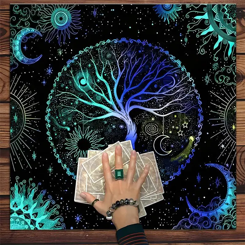 Tarot Tablecloth, 1 Count Moon Phase Starry Sky Altar Tarot Tablecloth, Witch Astrology Divination Board, Gift Packaging Supplies, Design, Halloween, Rectangle Tablecloth
