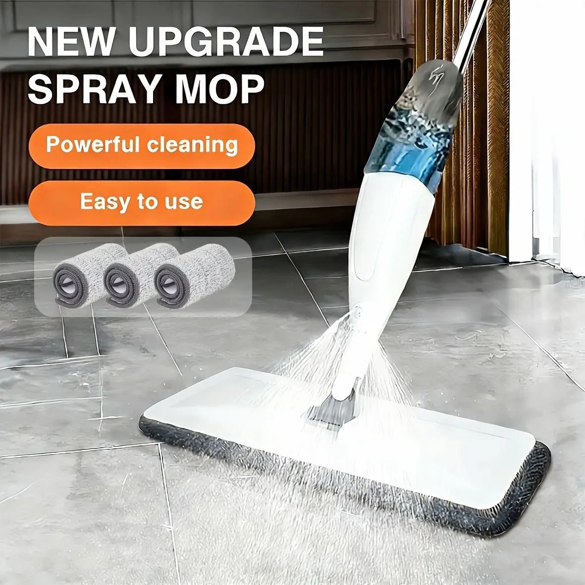 4pcs Set (1Spray Mop And 3 Washable Pads) Water-Spraying Flat Mop. Mops for Floor Cleaning. Dry And Wet Dual-Purpose. Household Floor Mop. for Floor Cleaning. Suitable for Hardwood, Laminate, Tiles, Ceramics