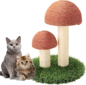 ShellKingdom Cat Scratching Post Mushroom, Cute Kitty Cat Claw Scratcher Sisal Rope Covered Soft Lawn Scratch Board Pad for Indoor Cats