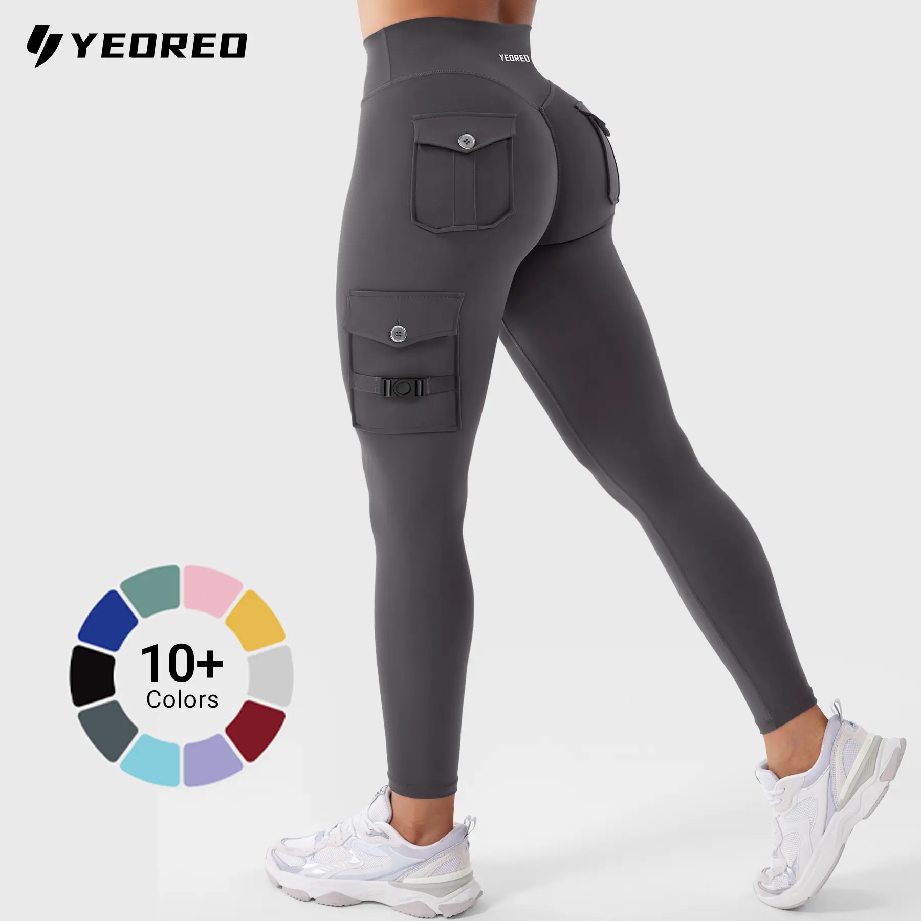 YEOREO Women’s High Waist Cargo Leggings - True-to-Fit Workout Gear with Hidden Pockets, Scrunch Butt Lift, Compression - Everyday Active Yoga Wear Athletic Bottoms for Summer Workouts, Booty Lifting Sculpting Women's Sports Leggings, Activewear Vibes, Bo
