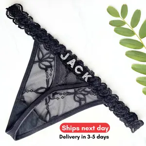 Personalized Name Thong - Custom Thong with Lace Detailing & Personalized Name - Thong with Name - Perfect gift for him - Custom Thong with Name - Bridal Gift