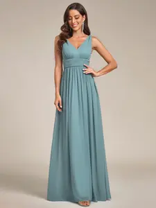 EVER PRETTY Valentine dress Sale Pleated Sleeveless V-Neck Chiffon Maxi Dress – Evening, Cocktail, Prom, Wedding Guest & Bridesmaid Dress 09016 Womenswear