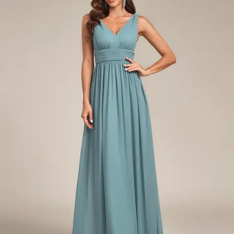 EVER PRETTY Formal Basic Elegant Pleated Sleeveless V-Neck Chiffon Maxi Dress for Women - Evening Gown, Cocktail, Prom Wear (Style 09016) Womenswear