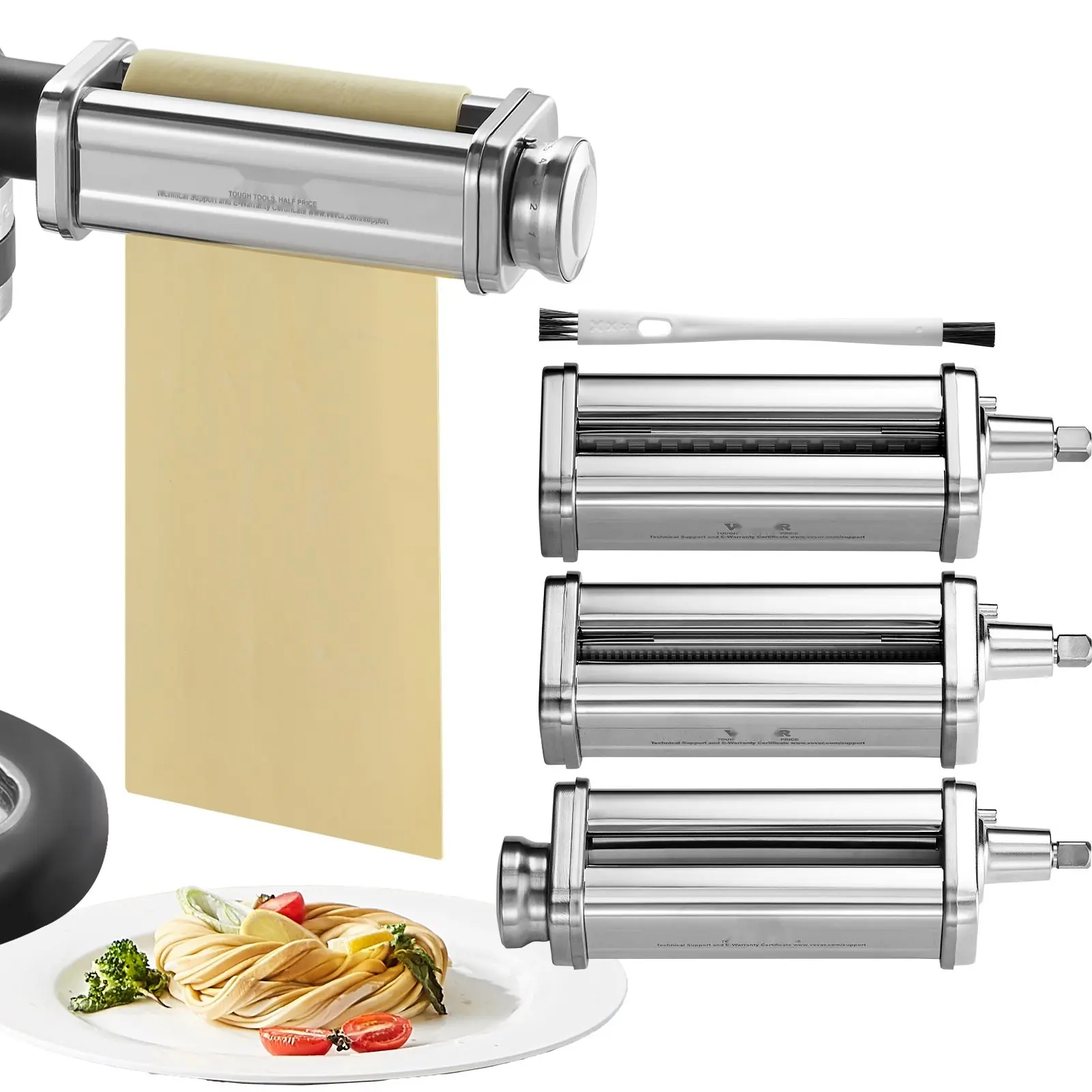 Pasta Attachment For KitchenAid Stand Mixer – Stainless Steel Pasta Roller And Cutter Set With Sheet Roller, Spaghetti And Fettuccine Cutter Heads, 8 Adjustable Thickness Settings, Durable Multi-Piece Pasta Maker Kit, 3-Piece Set